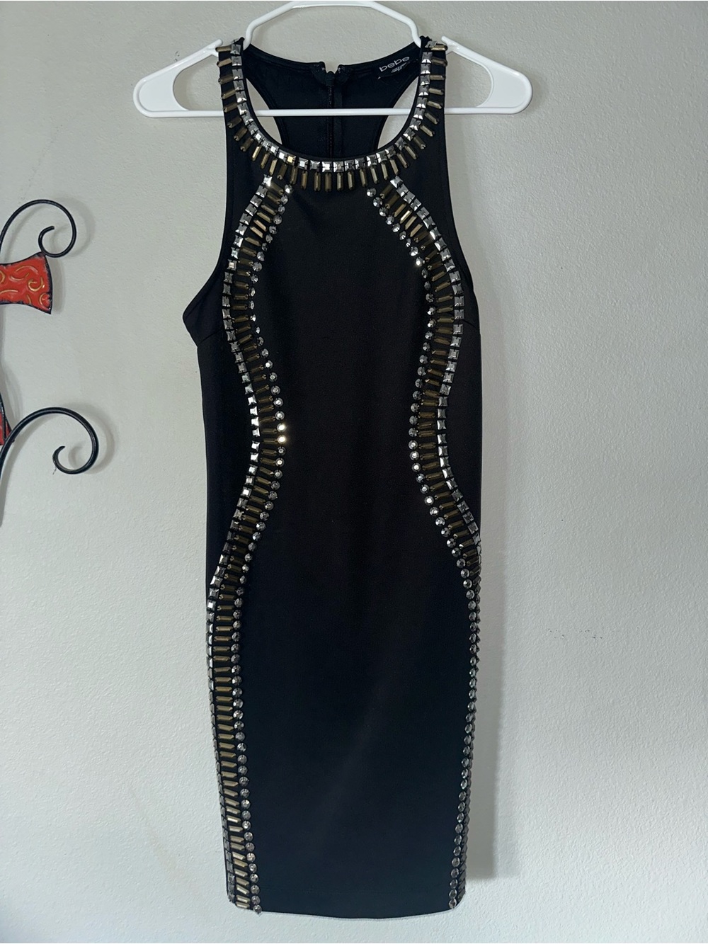 bebe Black Studded Halter Midi Dress